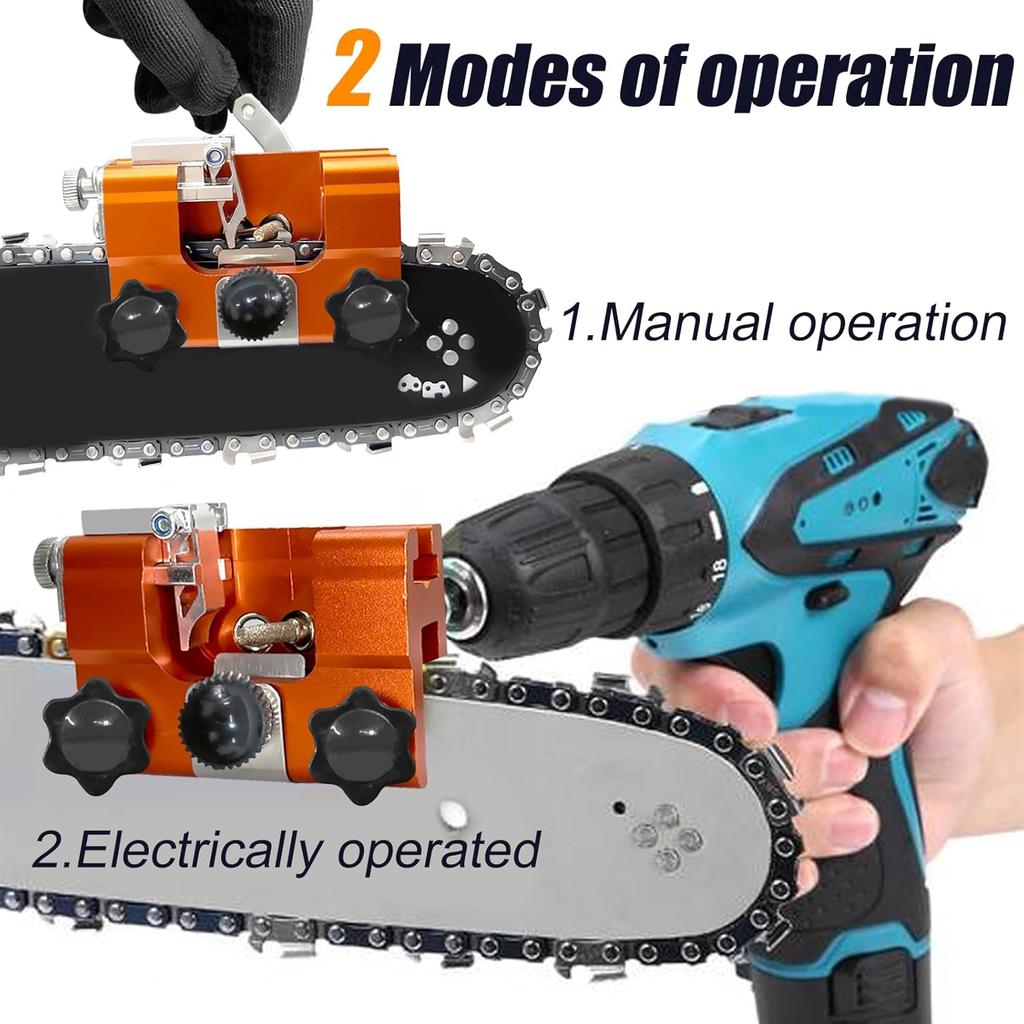 Chainsaw Sharpener Jig Kit, Portable Universal Chain Saw Sharpener Tool with 5 PCS High Hardness Burrs, Manual Hand Crank Chainsaw Sharpener,