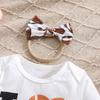 Baby Girl "LOVE" Heart Football Print Cotton Long Sleeve Bodysuit Pants With Bow Headband Outfit Set