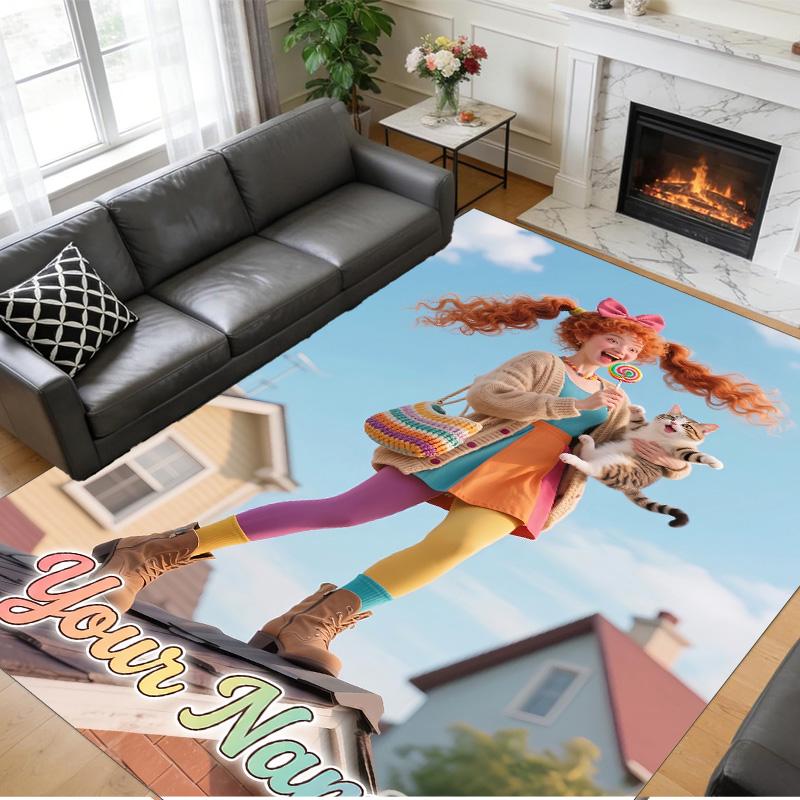Crystal Velvet Rug Custom Name Text, Soft Non Slip Floor Mat Home DecorPippi Longstocking