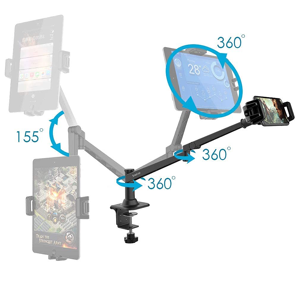 Smatree iPad Desktop Tablet Arm Highly Compatible with Inch Tablets and Tablet iPhone Smartphone iPad and Nintendo Adjustable Free Rotation "Metal"