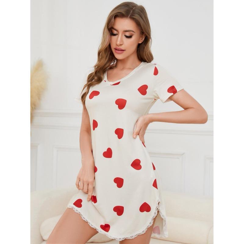 Women's Home Pajamas Summer Love Print Sexy Cute Short-sleeved Nightgowns
