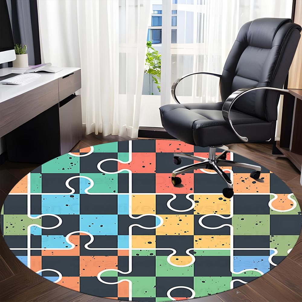1pc Puzzle Pieces Office Round Area Rug, Indoor Mat Suitable ForOffice, Under Office Chairs Bedroom Living Room Home Decor, Room Decot177