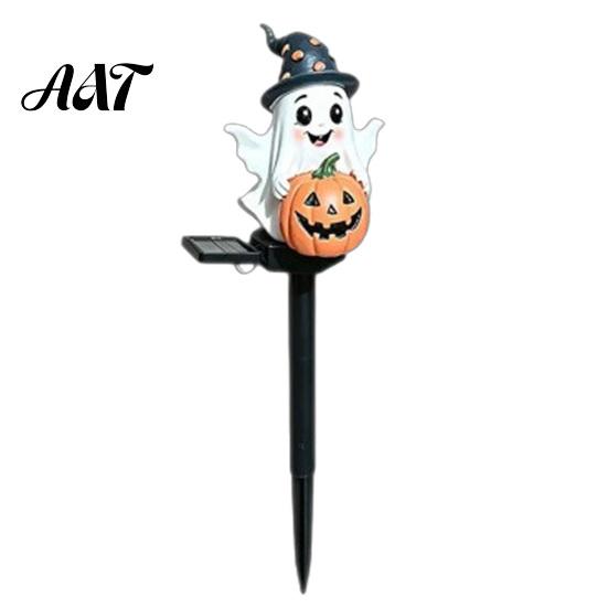 Outdoor Halloween Yard Decorations Solar Ghost Pumpkin Stake Light, LED Auto Light Sensor Garden Lamp, Waterproof Decorative Pathway Ground Lights for