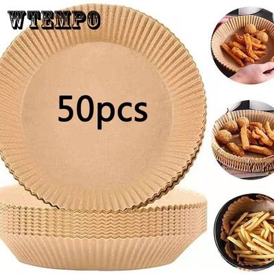 50 szt. Jednorazowa wkładka papierowa do frytownicy powietrznej, papier do pieczenia do frytownicy powietrznej olejoodporny, wodoodporny, pergamin spożywczy do pieczenia pieczenie w kuchence mikrofalowej