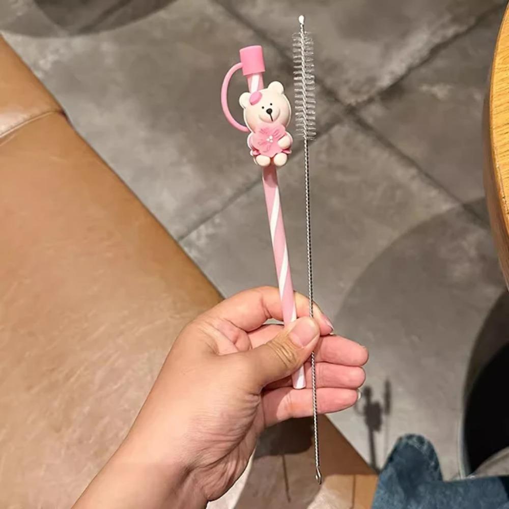 1PC Cute Bear Silicone Straw Cover Caps 7-8mm Straw Topper Reusable Splash Dust-proof Straws Cover For Tumbler Cup Accessories