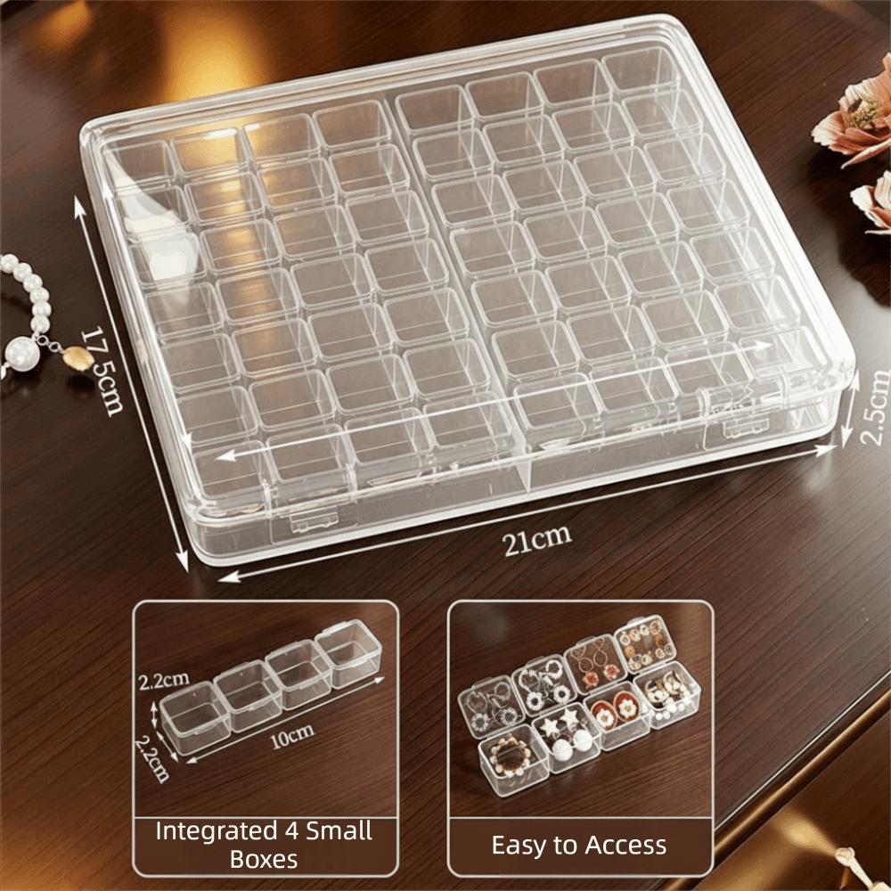 Grid Compartment Jewelry Storage Box Transparent Clear Multi-Grid Design Earring Display Case Plastic Material