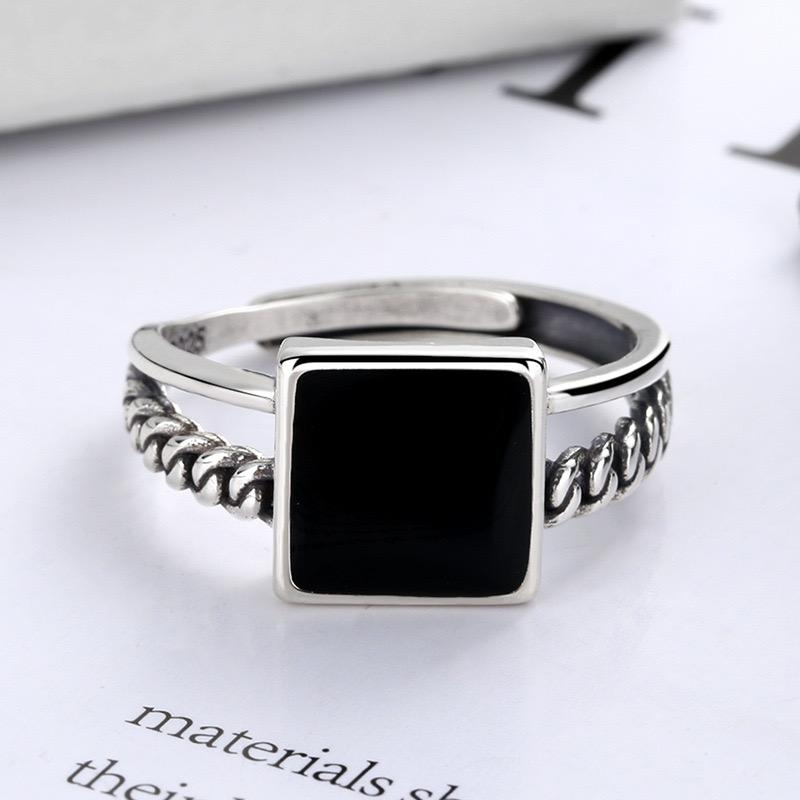 Xiaomi 925 Sterling Silver Rings for Women Couple Minimalist Handmade Simple Wide Square Black Ring Fine Jewelry Gift Prevent Allergy
