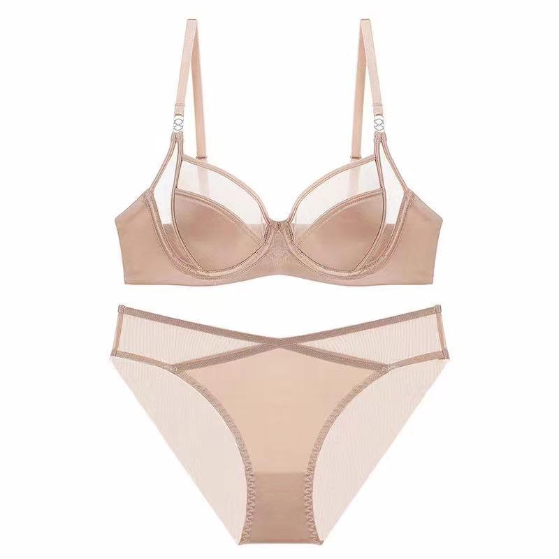 French Underwear Women's Summer Thin Smooth Mesh Sexy Underwear Big Breasts Small Breast Bra