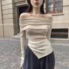 2024 French One-Shoulder Slit Knit Sweater: Women's Spring Irregular Slim-Fit Long Sleeve Top