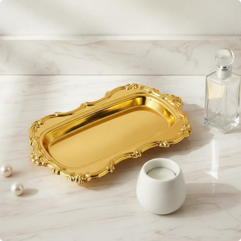 Decorative Tray Embossed Rectangular Serving Tray Household Tableware Shallow Lightweight