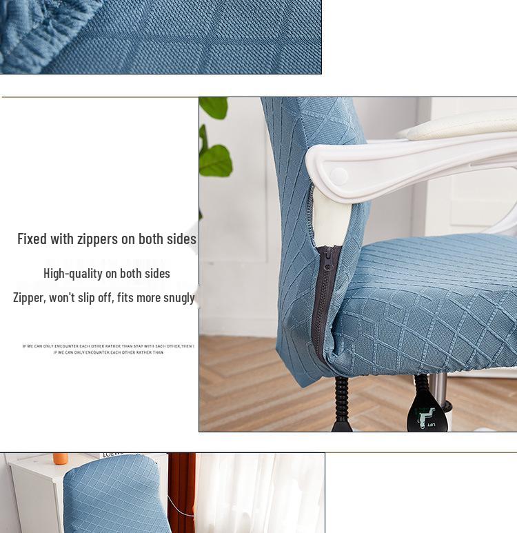 Stretchable Solid Color Jacquard Swivel Office Chair Cover with Zipper for Full Coverage