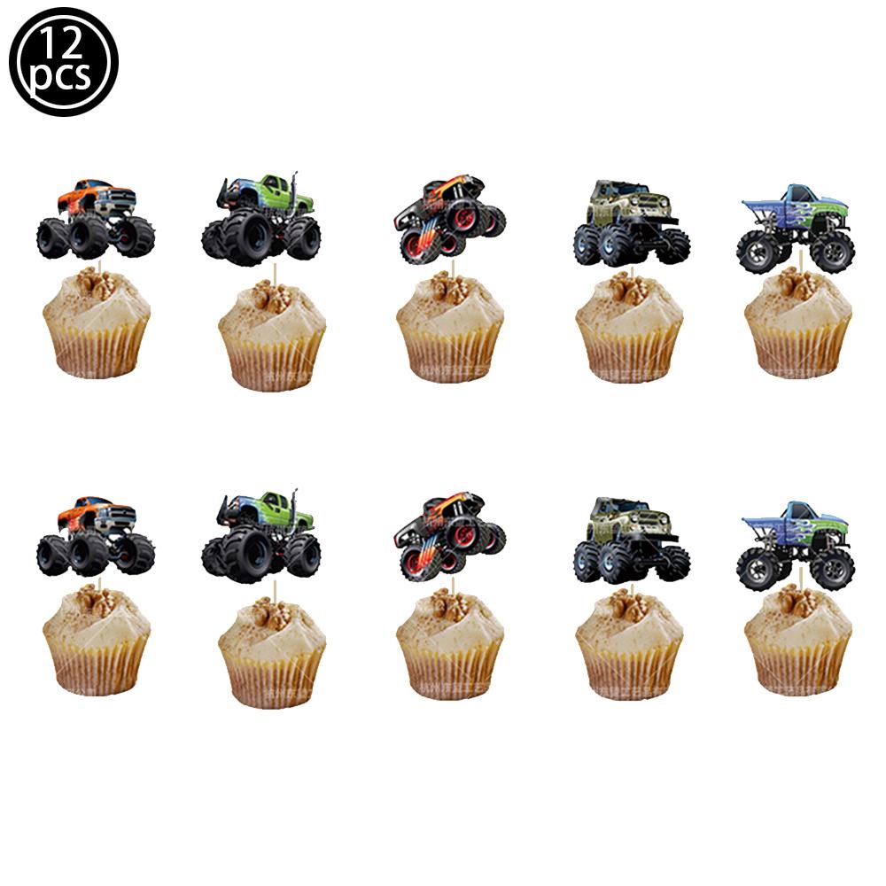 Monster Truck Party Decoration Disposable Tableware Plate Cup Napkins Truck Off road Vehicle Balloon Boy Birthday Party Supplies