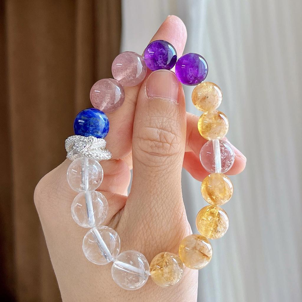 12Mm Natural Lazuli White Crystal Amethyst Citrine Bracelet Bracelet