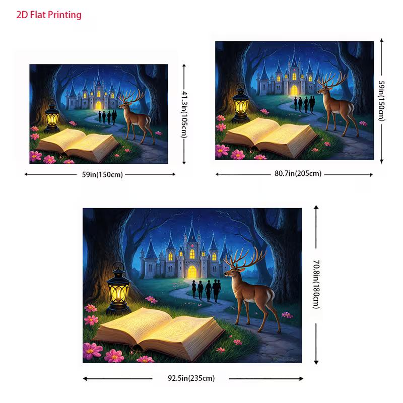 2D Fantasy Bedroom Decor Tapestry Enchanted Night Castle Themed Wall Hanging