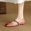 Sheepskin~ New retro single shoes women's skirt beautiful small leather shoes bow metal one-word buckle Mary Jane shoes