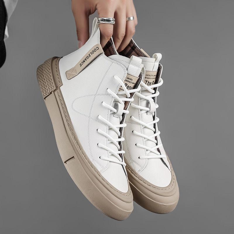 Valódi Bőr Cipők Férfi Magasszárú Divat Sneakerek Lapos Márka Fekete Fehér Cipők Menő Utcai Stílus Férfi Lábbeli