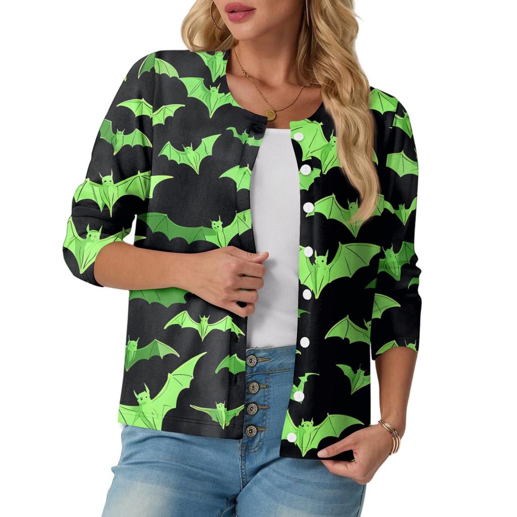 Women's Fashionable, Casual, Comfortable Halloween Print Cardigan Jacket