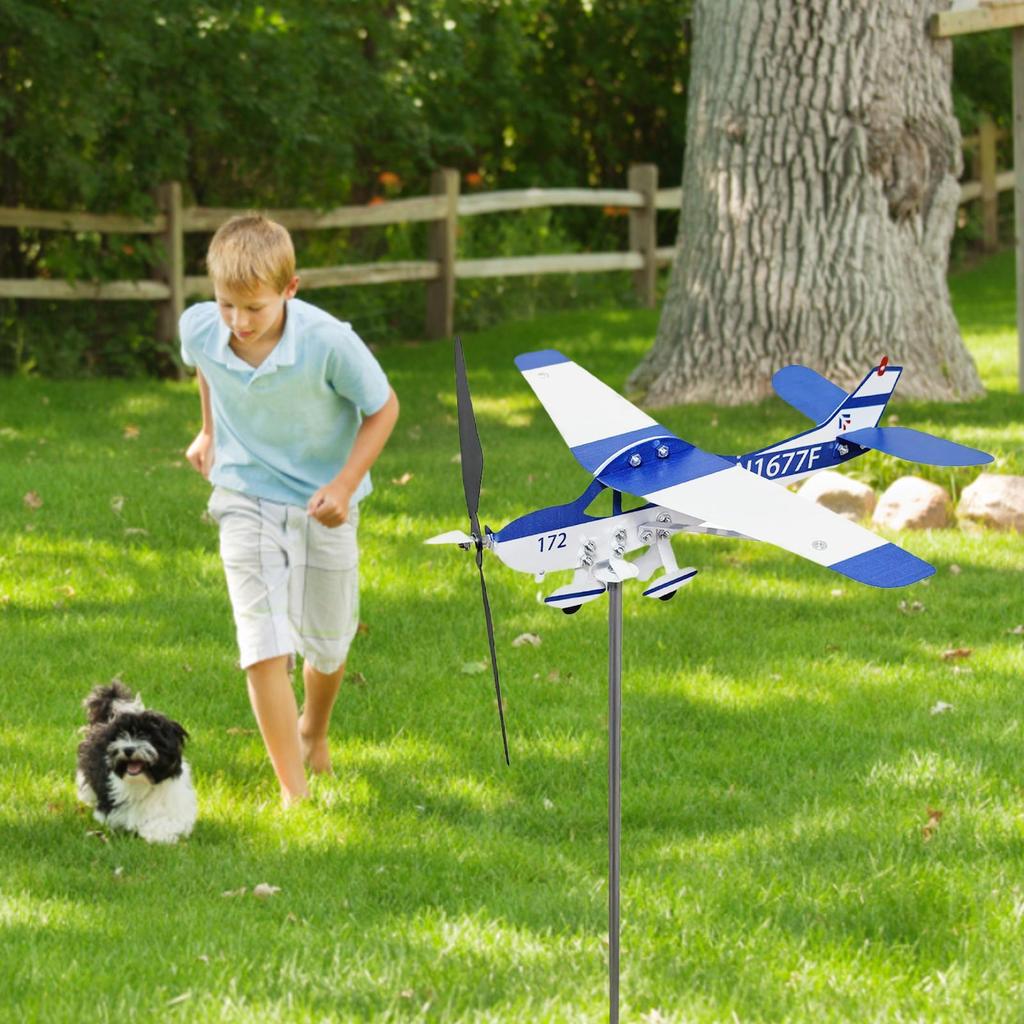 3D Metal Pipe Windmill Wind Direction Compass Weather Vane Garden Decoration Airplane Weathervane Decorative Wind Direction
