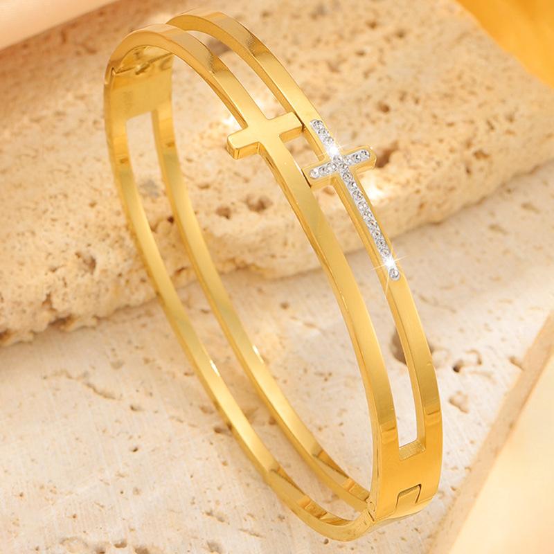 New Double Layer Cross Hollow Hidden Buckle Japanese and Korean Simple Bathing Jewelry Bracelet