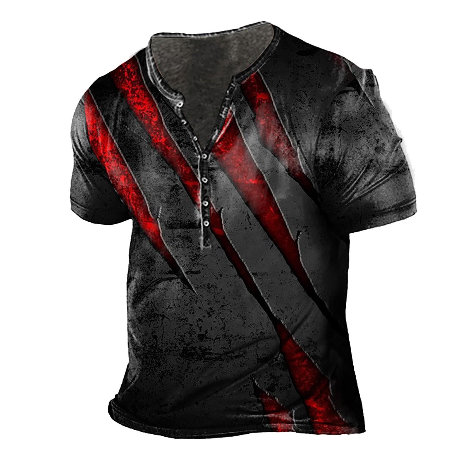 

(Qunide) Summer Large Men s Outdoor Casual Scratched Print Neck T-shirt
