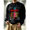 Men'S Graphic Print Crew Neck Sweatshirt, Retro Streetwear Style, Halloween Pattern,Comfortable Everyday Streetwear, Casual Outdoor Apparel