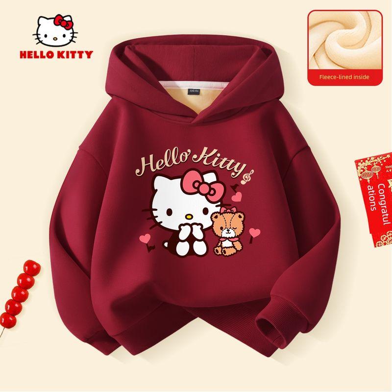 Hello Kitty New Year Outfit for Girls 2025 New Red Sweatshirt Set Children s New Year Clothes Trendy New Year Clothing Tivas Wine Red 140