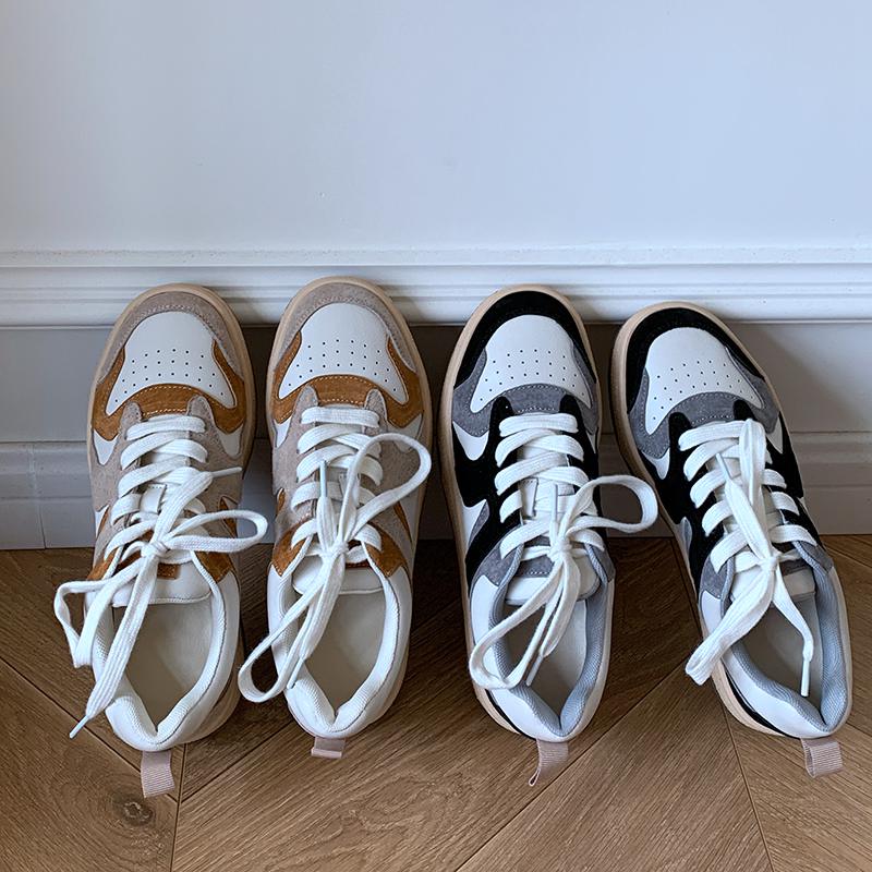 Cow Suede Spring Sneakers Platform Mixed Color Lace Up Rivets Women Casual Shoes