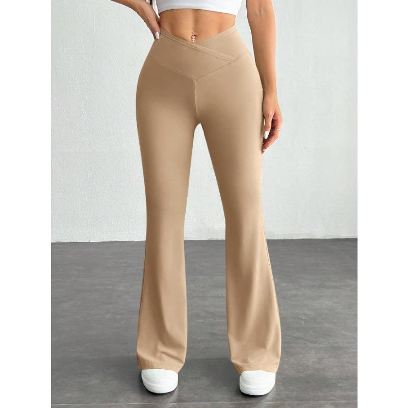 

Women s Spring and Summer Temperament Simple Solid Color Tight Elastic High Waist Bootcut Pants S бежевий