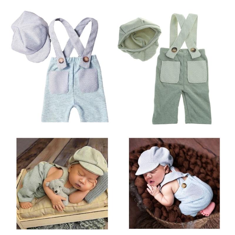 Baby Photography Props Romper and Curved Brim Hat Outfit Photo Shoot Clothes Baby Infant Photography Costume Clothing