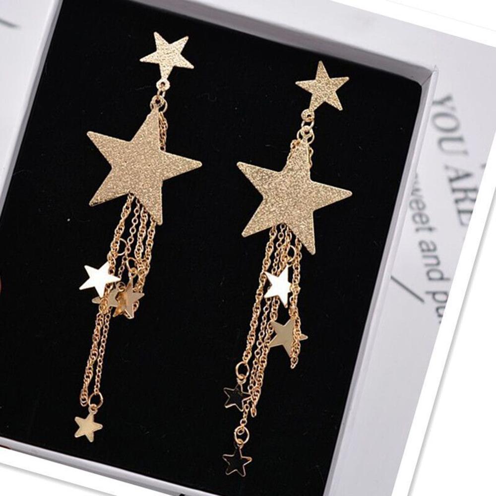 Bohemian Long Tassel Earrings for Women Metal Star Drop Earrings Wedding Party Statement Geometry Earrings Vintage Jewelry Gift