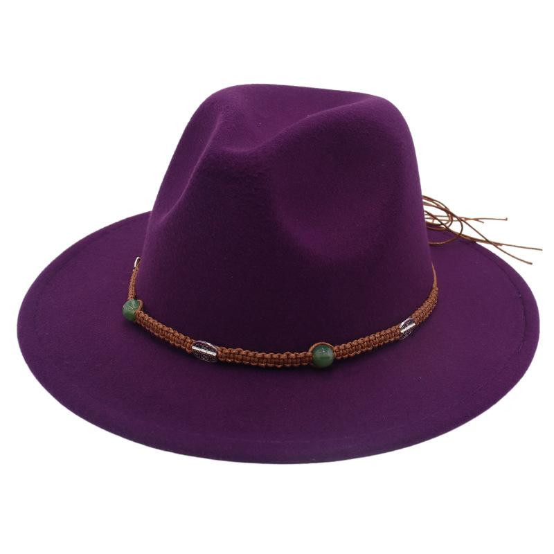 2023 New Top Hat Jade Accessories Woven Fleece Belt Foreign Trade Jazz Hat Big Eaves Show Small Face Big Head Circle Felt Hat