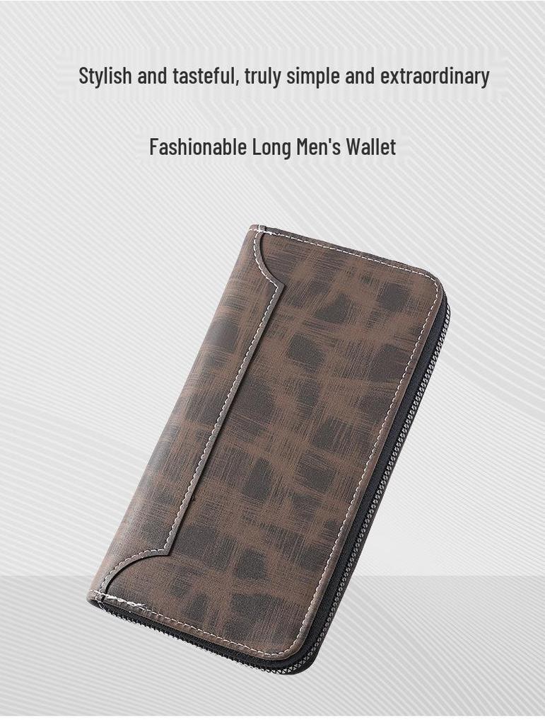 Men's Leather Long Zip Wallet: Multifunctional Card Holder & Large Capacity Clutch with Multi-Card Slots.