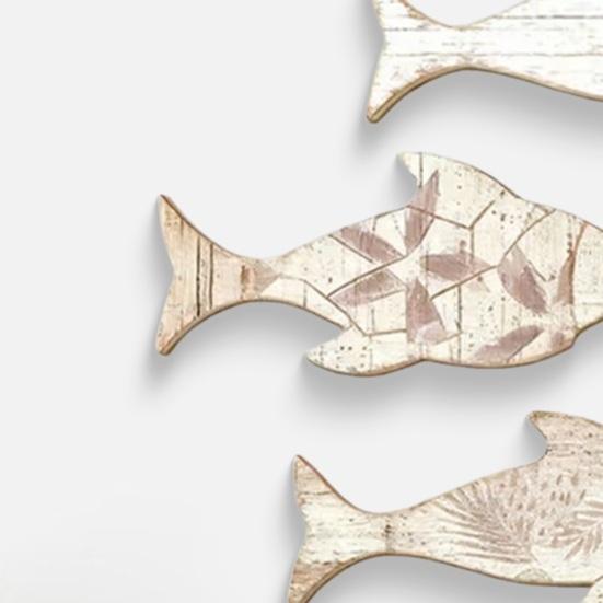 3Pcs/Set Wooden Dolphin Wall Decoration, Flowers Leaves Pattern Fish Wall Art for Beach, Lake House, Nautical Coastal Ocean Theme Hanging Ornament