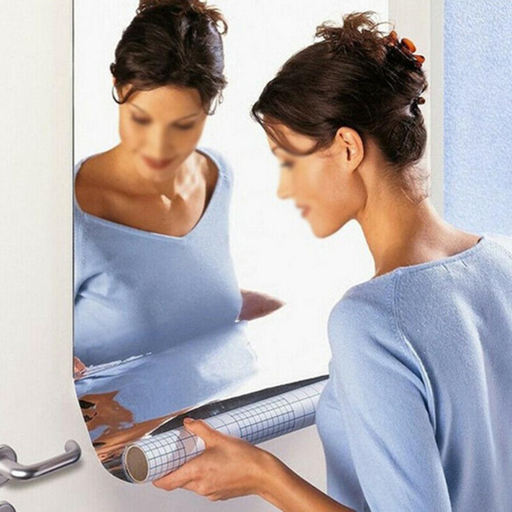 Reflective Mirror Tile Wall-Sticker Self-adhesive Bedroom Decor Stick-On Art