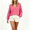 Women's Casual Long Sleeve V-Neck Knit Sweater