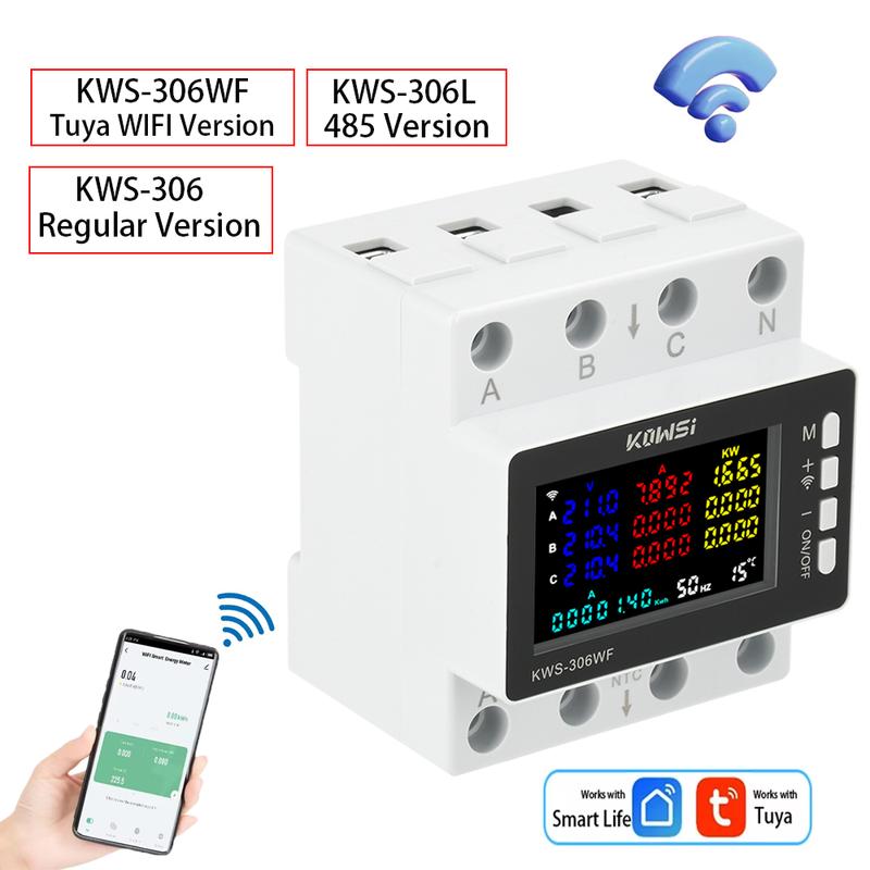 AC 85-290V 80A Tuya WIFI Chytrý jistič Třífázový 4vodičový Lištový voltmetr KWH Měřič spotřeby energie Dálkové ovládání přes aplikaci