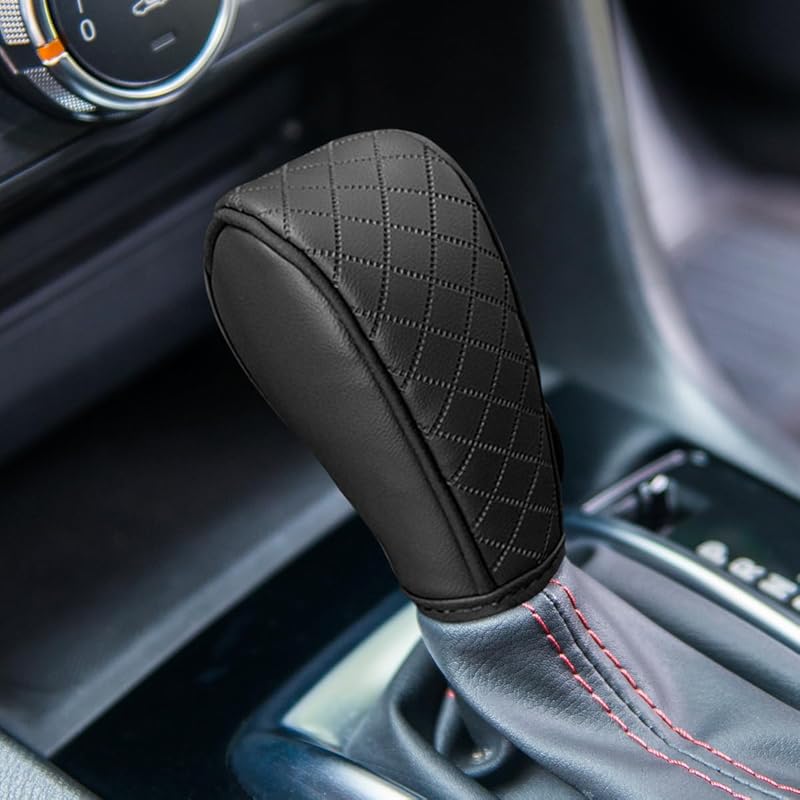 Leather Car Gear Shift Cover, Anti-Slip Dust Waterproof Gear Shifter Stick Protector, Soft Breathable Universal Automotive Shift Knob Decoration