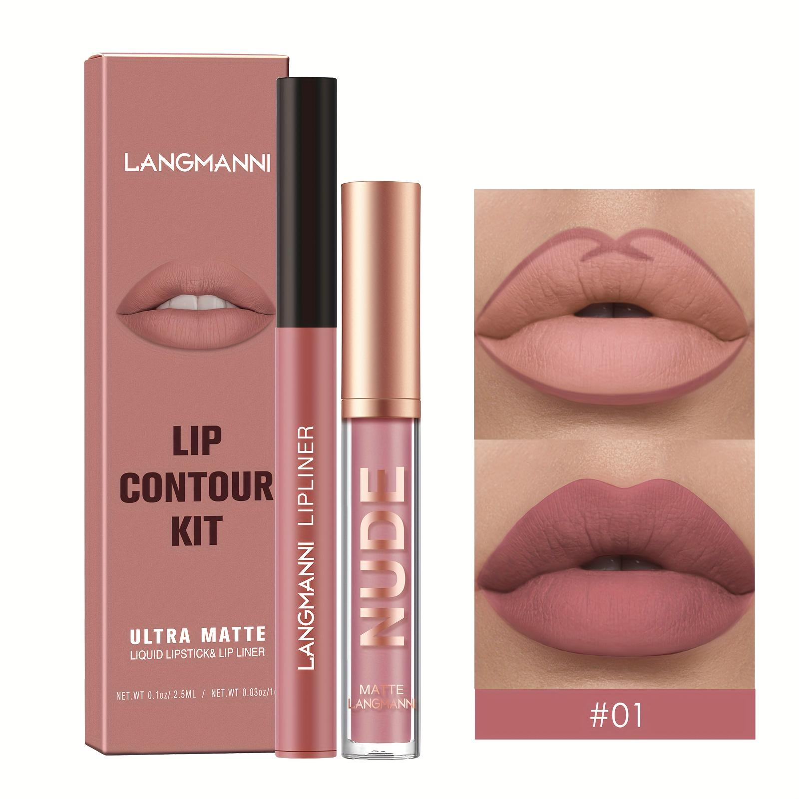 

Набір із 2 матових кольорів помади з олівцем для губ - Стійка, Нелипка, Водостійка помада та олівець для губ Комбо-набір для макіяжу Легке нанесення 01