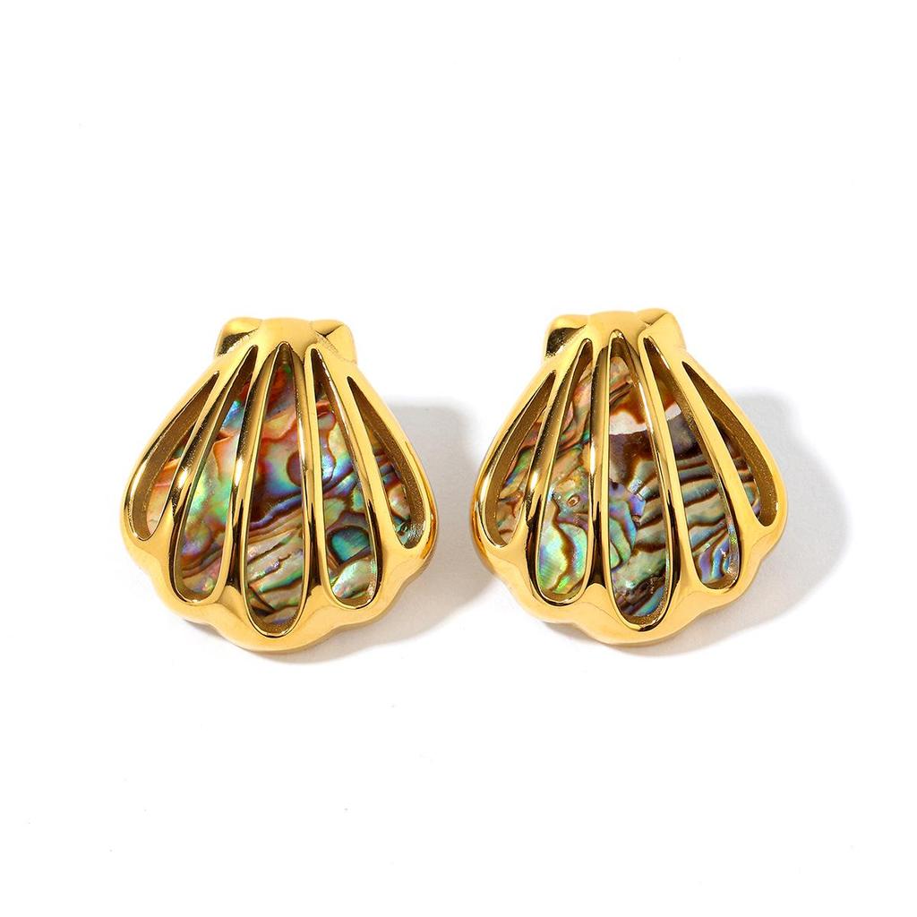 Yingtai Retro Geometric 18k Gold-Plated Stainless Steel Conch-Shaped Earrings