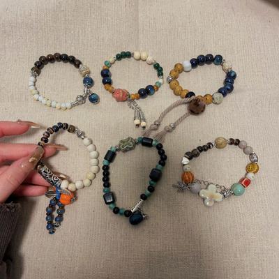Ručně vyrobený keramický korálkový náramek Exotický náramek v etnickém stylu Tibetský náramek ve starověkém stylu elastický náramek