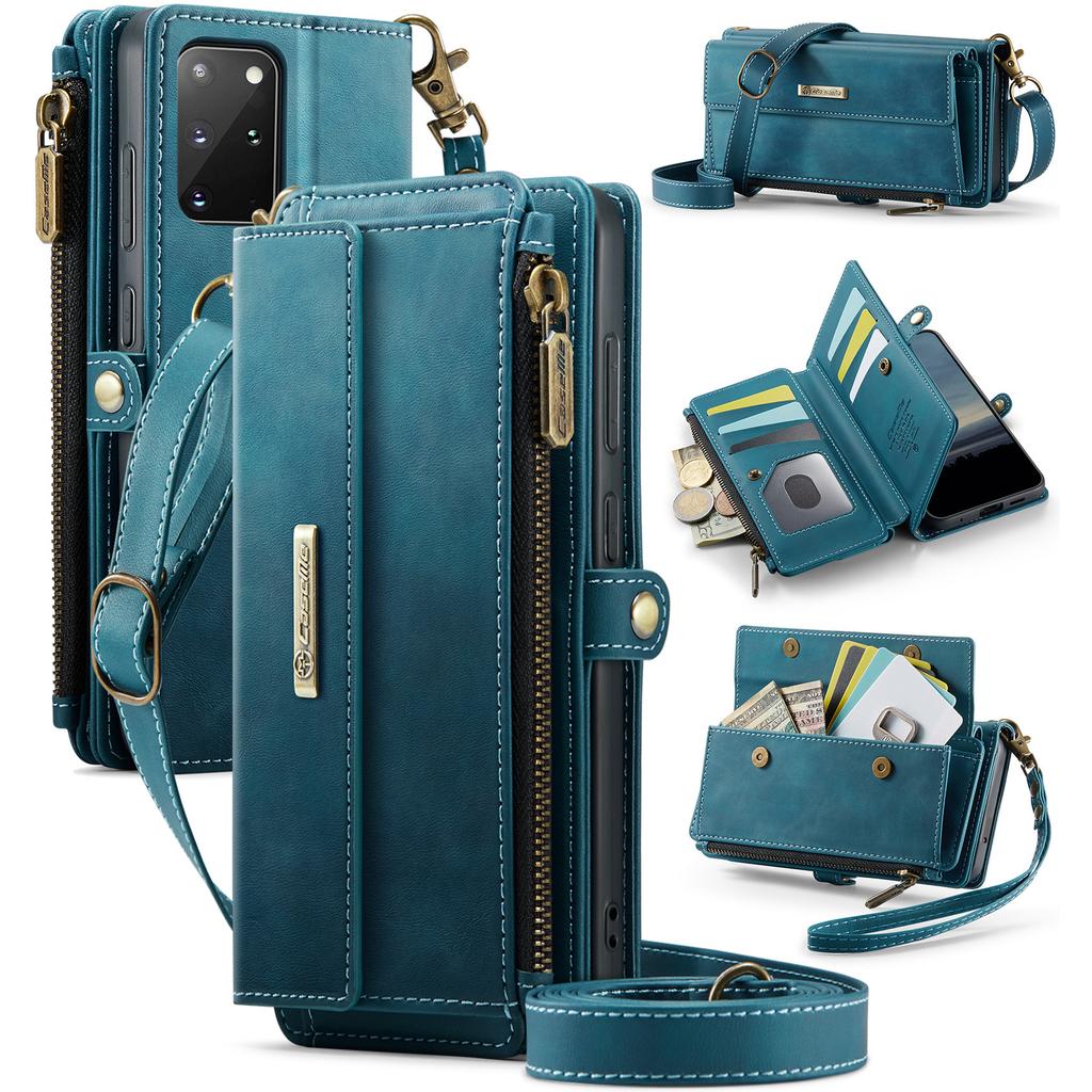 For Samsung Galaxy S20 Plus 4G/Galaxy S20 Plus 5G Case CASEME C39 RFID Blocking Zipper Wallet Stand Leather Cover with Strap