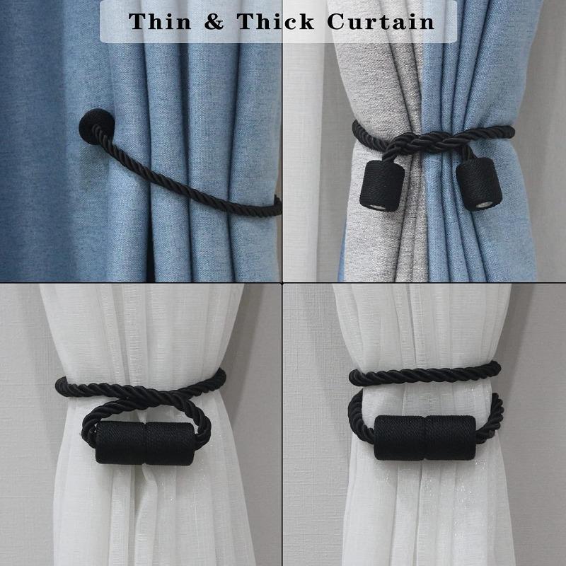 2 Pack Strong Magnetic Curtain Tiebacks Elegant Decorative Tie Backs Modern Rope Tiebacks for Drapes Window Curtain Holdbacks