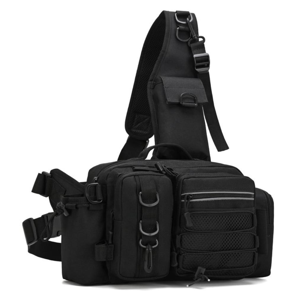 Crossbody Bag Unisex Nylon Multi Pocket Adjustable Strap Outdoor Fishing Travel