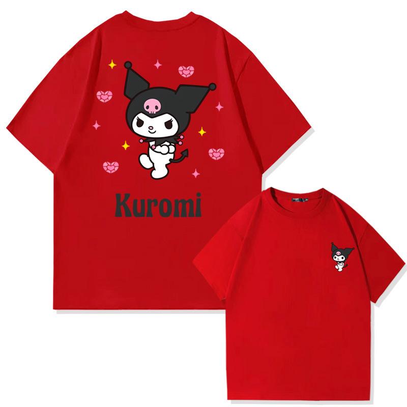 Sommer Neues Kinder T-Shirt Anime Zubehör Kuromi Aufdruck Trendige Marke Eltern-Kind Kleidung Reine Baumwolle Rundhals Kurzarm