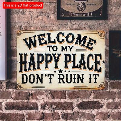 2D Flat Wooden 30*20cm Room Decor Welcome To My Happy Place, Don'T Ruin It, Happy Place Theme Decoration, Vintage Plaque Decoration Mural, Wall Art,