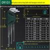 SATA 9-Piece Extra Long Metric Hex Key Set, Ball End, Stainless Steel, Flat Head