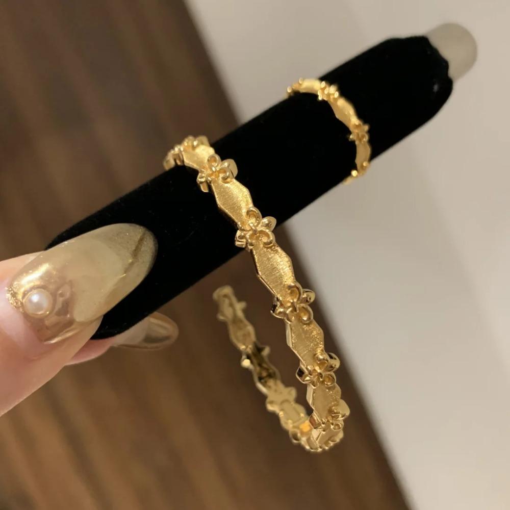Italian Bucheron Style Textured Gold Lace Iris Bracelet Fashion Luxury Brushed Ring Open Bangle Women Jewelry Set