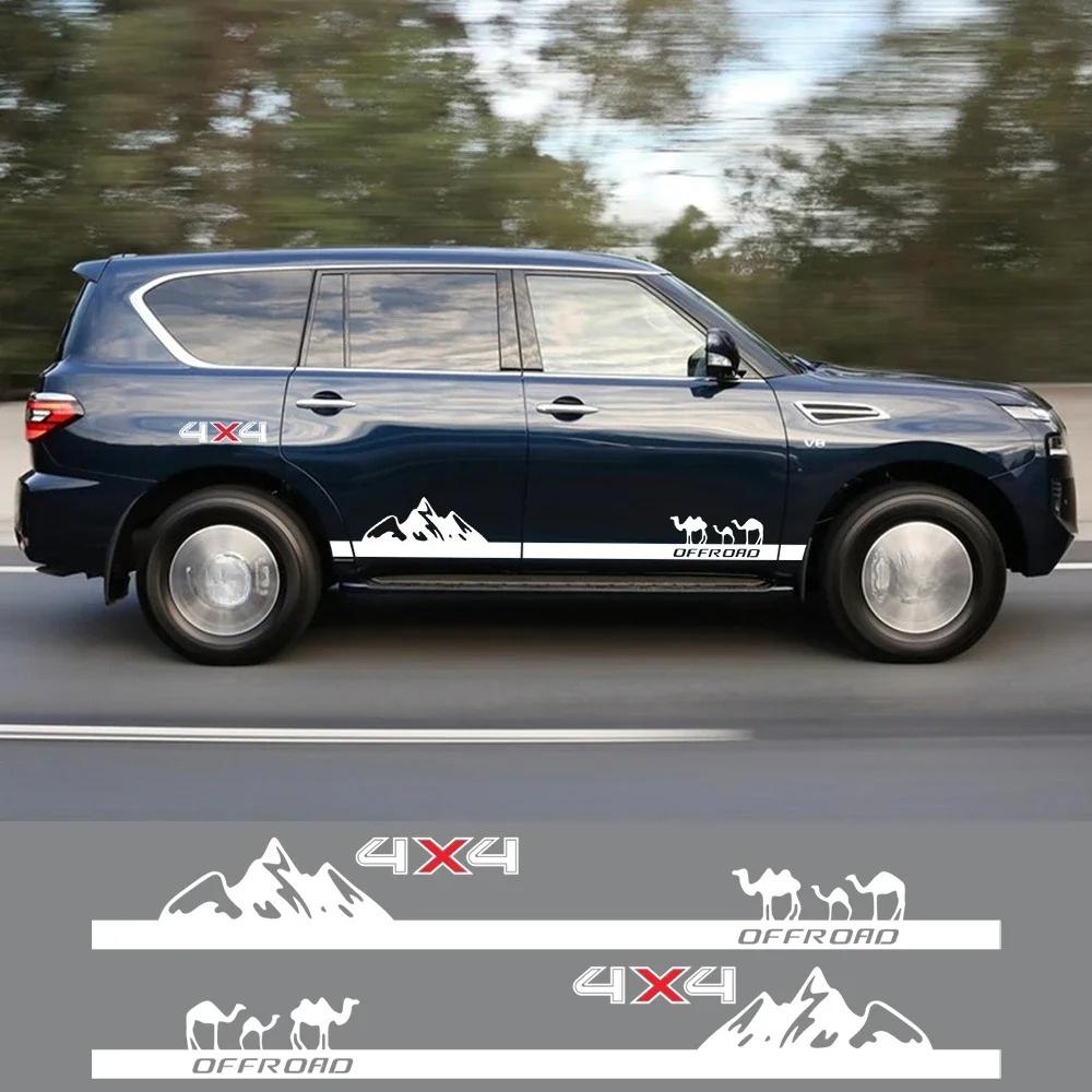 2Pcs Car Door Side Stickers Mountain Camel Graphics Decor Decal For Nissan Patrol Kia Sportage Land Rover Evoque Honda XR-V SUV