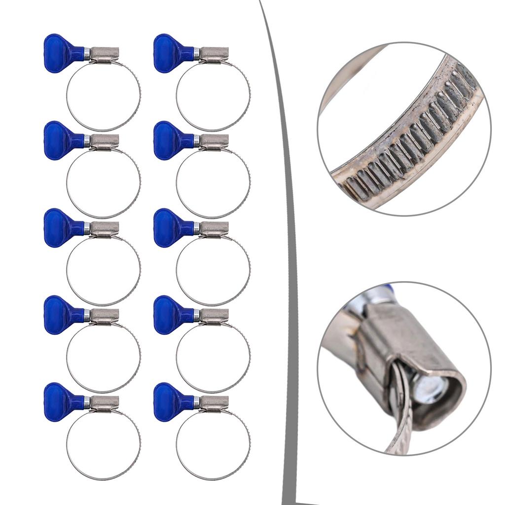 10 Pieces Hose Clamps Stainless Steel Hose Clamps High Clamping Force Non-slip Grooves Secure Hold User-friendly Design