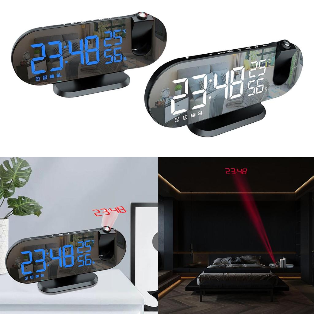 Electronic Digital LED Mirror Alarm Clock Projector USB Rechargeable Temperature